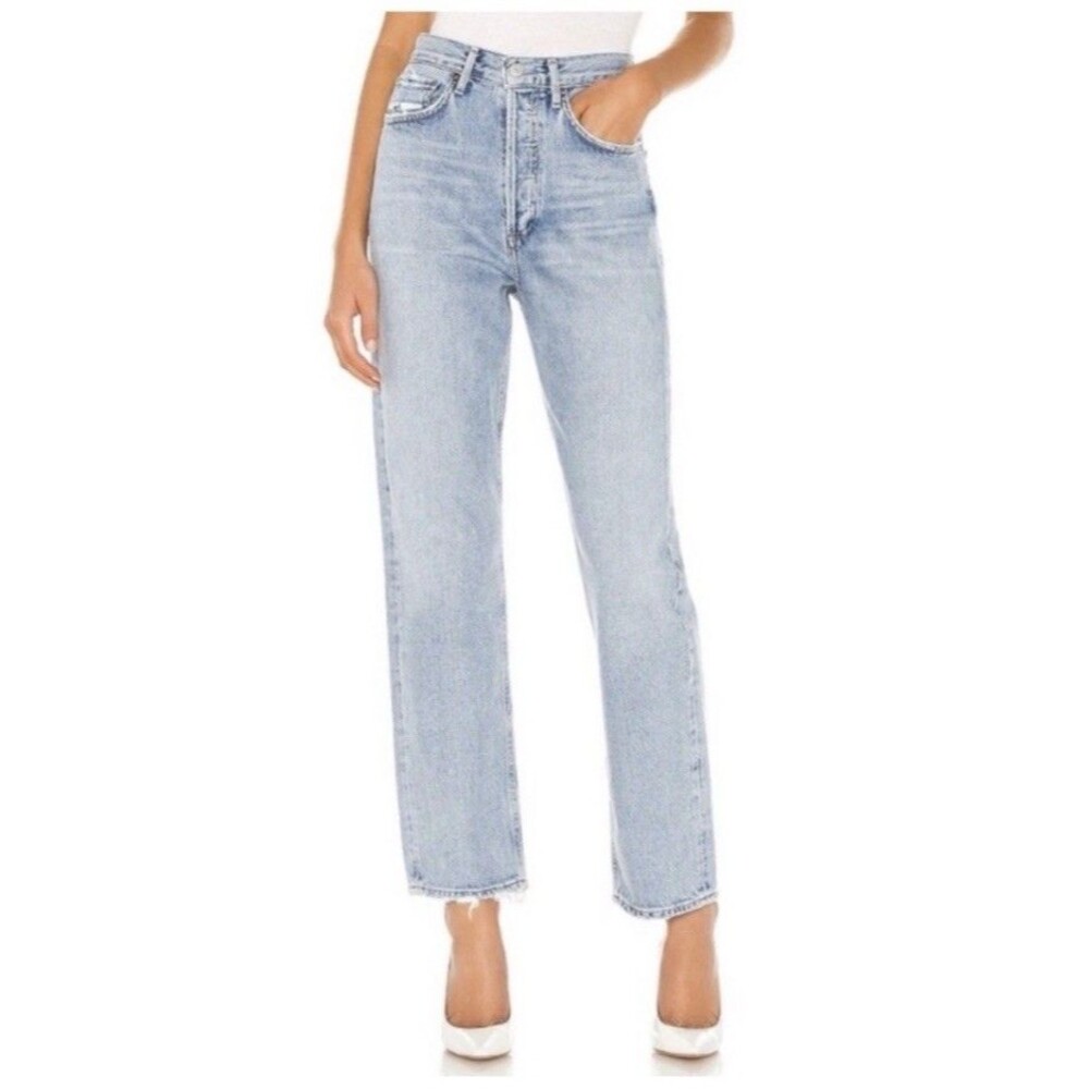AGOLDE 90s Jeans Womens 33 Mid Rise Straight Raw Hem Button Fly 34x28 Streetwear